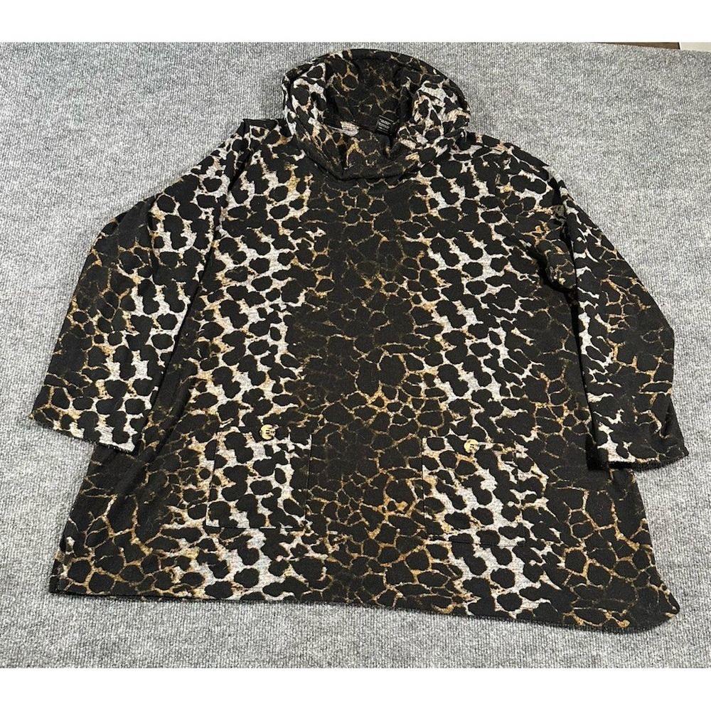 Ali Miles Womens 2X Plus Size Animal Print Multicolor Funnel Neck Blouse